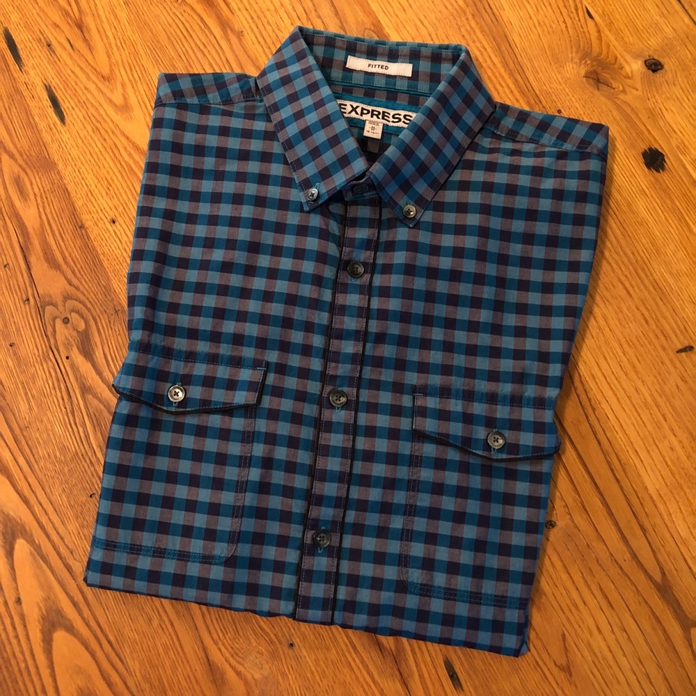 Express Blue Checked Button Down - image 2